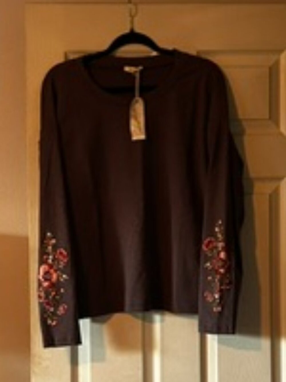 NWT Mystree L/S Top with Embroidered Sleeves - Large